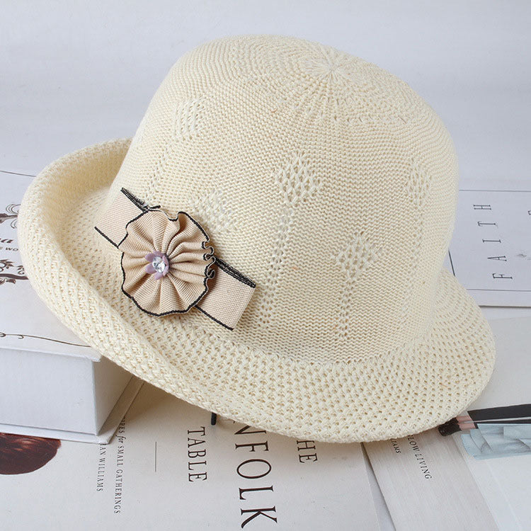 Korean Fashion Knitted Flower Dome Sun Hat for Women