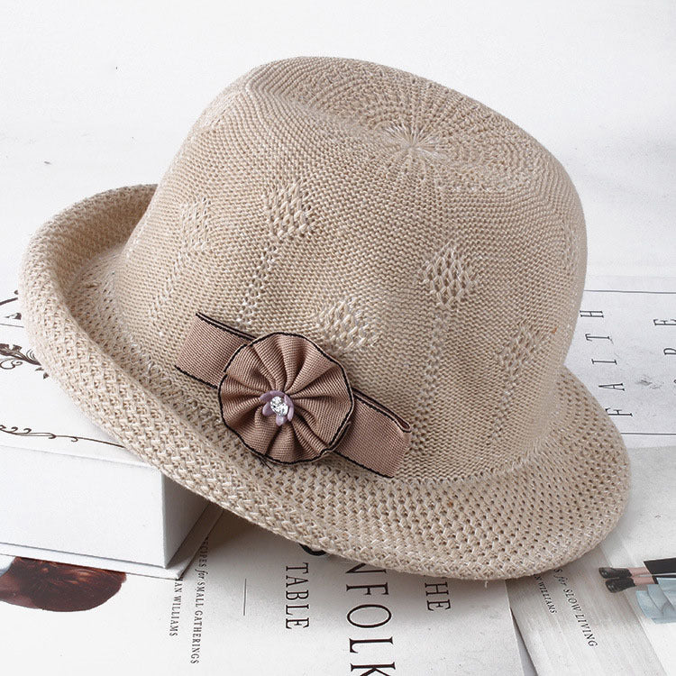 Korean Fashion Knitted Flower Dome Sun Hat for Women