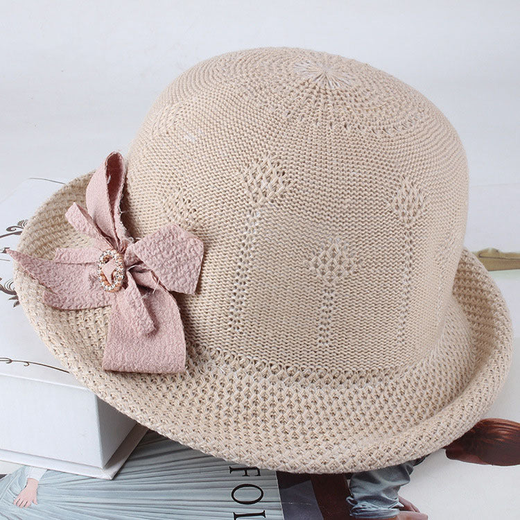 Korean Fashion Knitted Flower Dome Sun Hat for Women