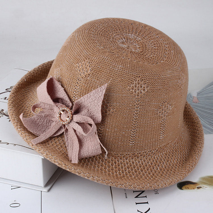 Korean Fashion Knitted Flower Dome Sun Hat for Women
