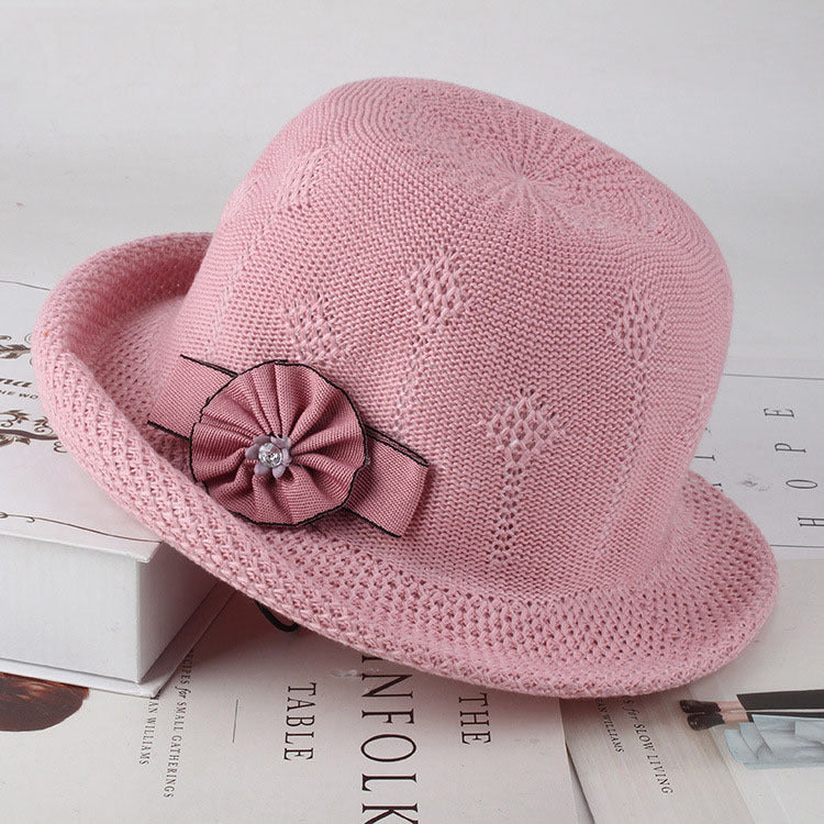 Korean Fashion Knitted Flower Dome Sun Hat for Women