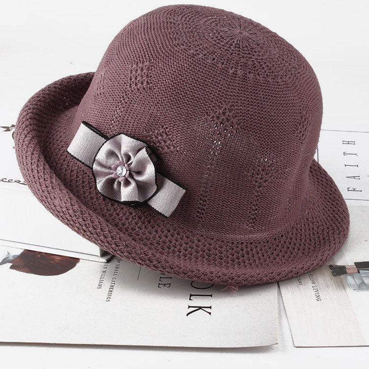 Korean Fashion Knitted Flower Dome Sun Hat for Women