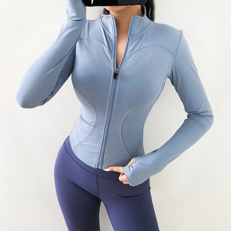 Women’s Cropped Gym Jacket – Long Sleeve Fitness Sweatshirt Coat