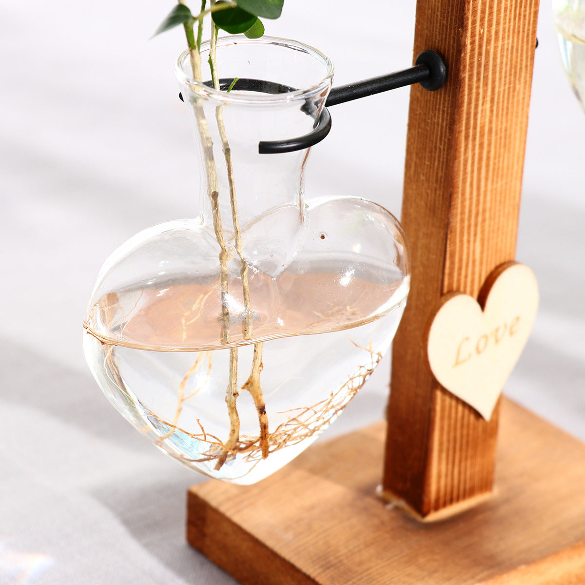 Creative Love Love Hydroponic Glass Vase Wooden Living Room Flower Arrangement Ornament Set Plant