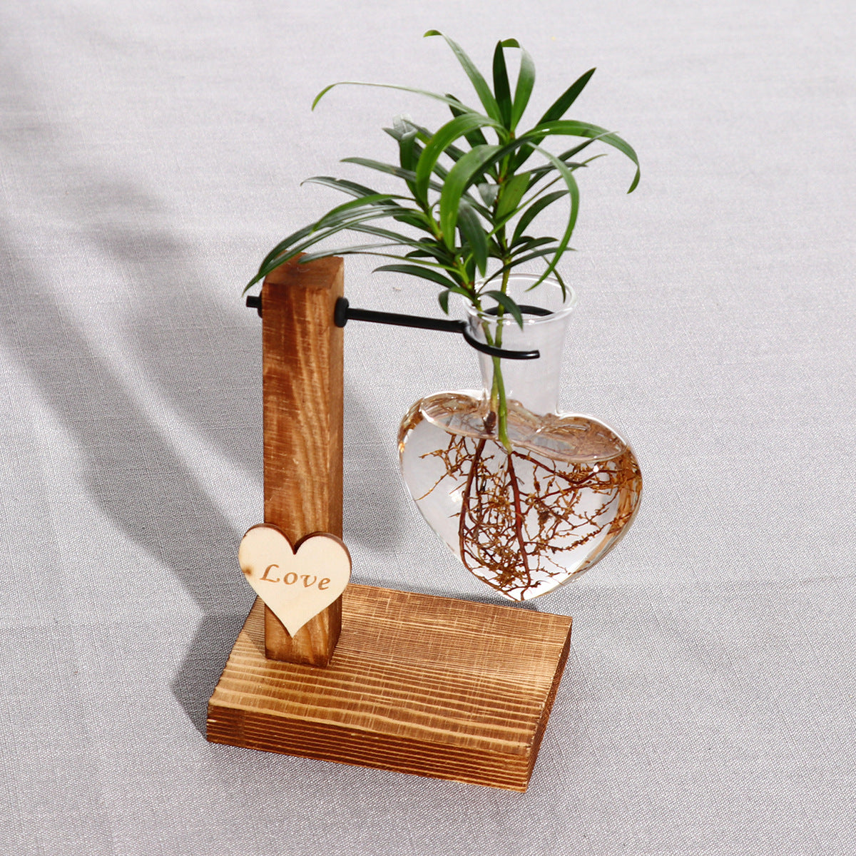 Creative Love Love Hydroponic Glass Vase Wooden Living Room Flower Arrangement Ornament Set Plant