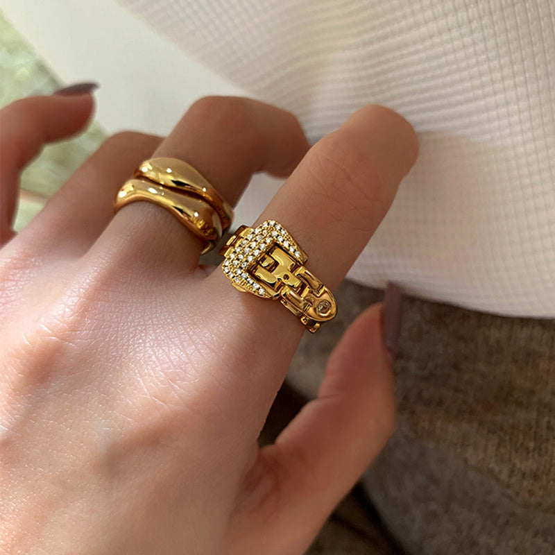 Adjustable Geometric Women Ring Alloy Silver Plated Zircon