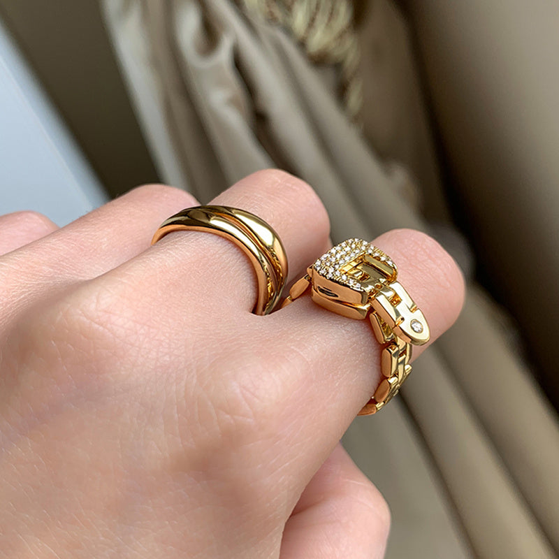 Adjustable Geometric Women Ring Alloy Silver Plated Zircon