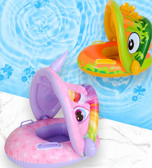 Baby Swimming Boat With Armrests, Baby Swimming Ring, Children'S Inflatable Swimming Seat Ring Awning Yacht