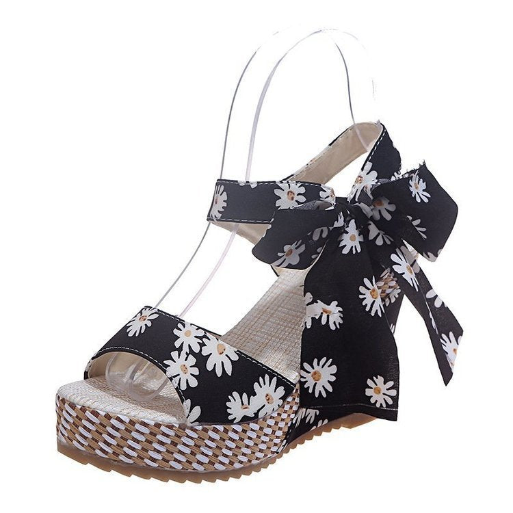 New Bohemian Wedge Fish Mouth Strap High-Heeled Sandals