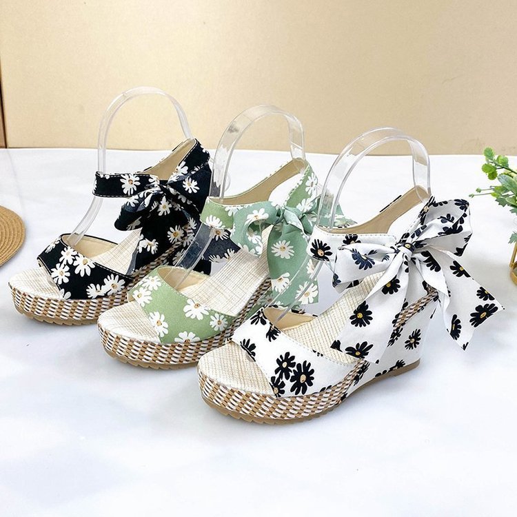 Women's Wedge Sandals Cloth Fish Mouth Strap Floral