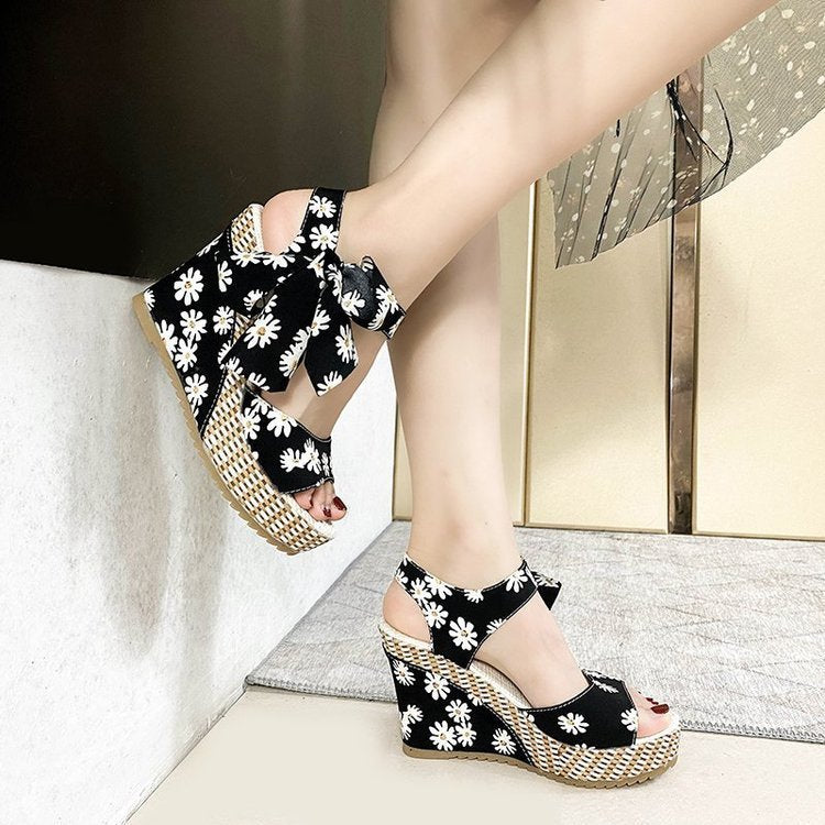 New Bohemian Wedge Fish Mouth Strap High-Heeled Sandals