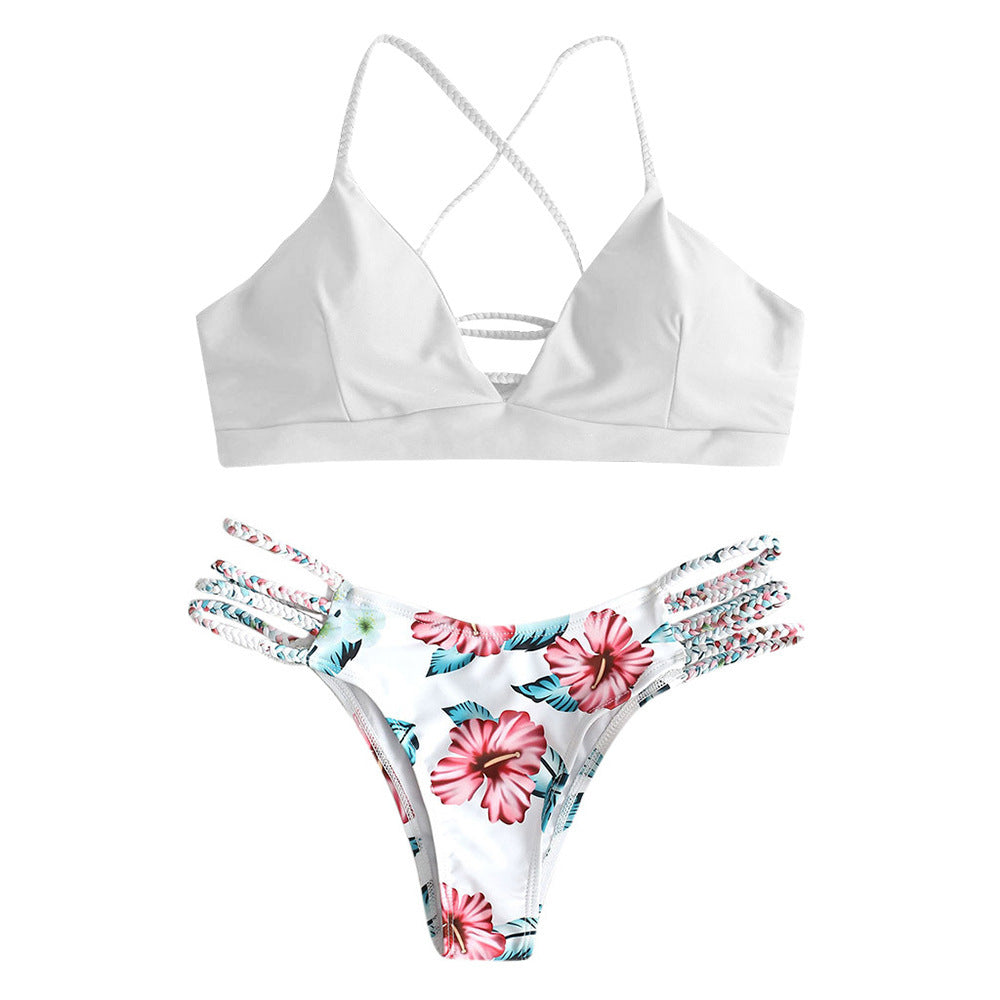 Floral Backless Sexy Women’s Padded Bikini – Lightweight Polyester Swimwear