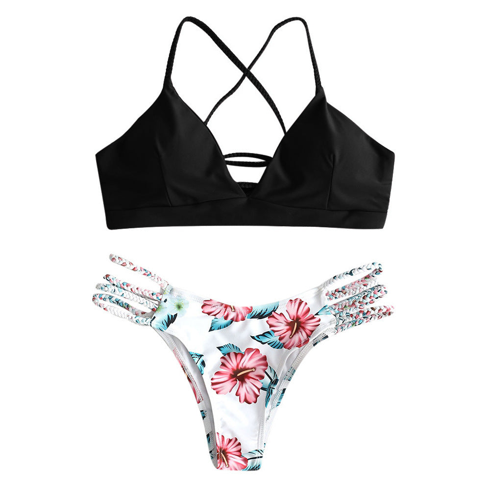 Floral Backless Sexy Women’s Padded Bikini – Lightweight Polyester Swimwear