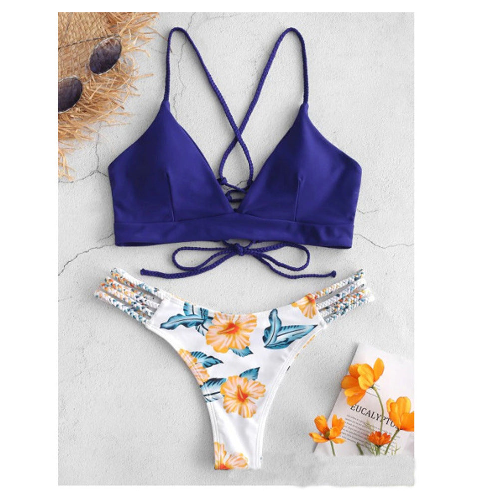 Floral Backless Sexy Women’s Padded Bikini – Lightweight Polyester Swimwear