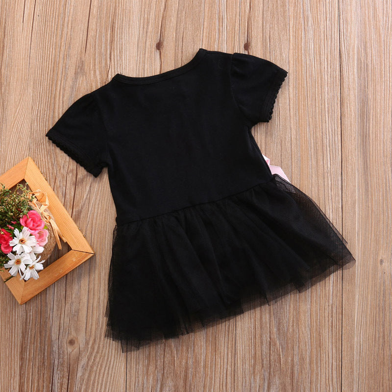 Toddler Girls Clothing Outfit Little Black Dress  Short Sleeve Princess Onesie With A Bow 6-24 Months