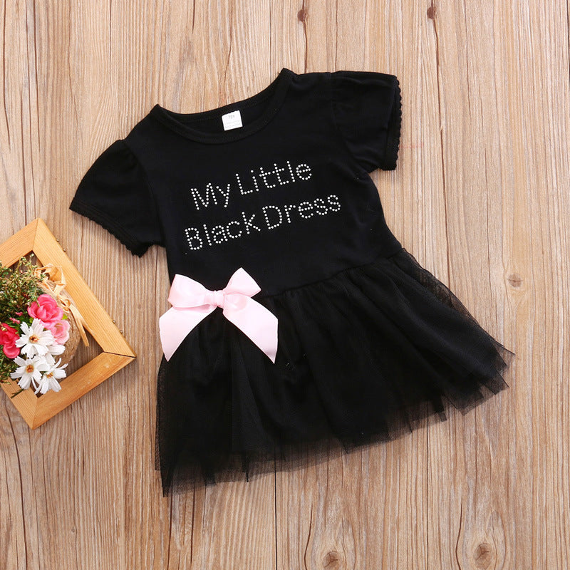Toddler Girls Clothing Outfit Little Black Dress  Short Sleeve Princess Onesie With A Bow 6-24 Months