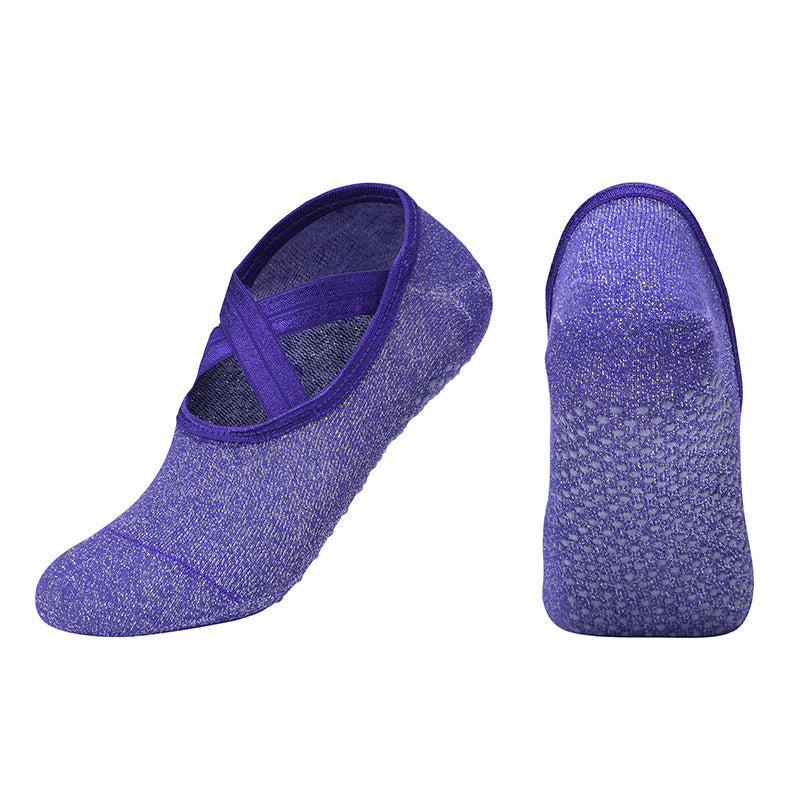 New Fashion Silk Women Yoga Sports Socks Anti-Slip Gym Fitness Underwear Breathable Cross Back Pilates Dance Sport Ankle Socks