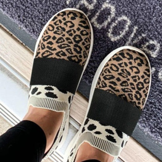 Women’s Slip-On Knitted Casual Mesh Leopard Tennis Walking Sock Sneakers