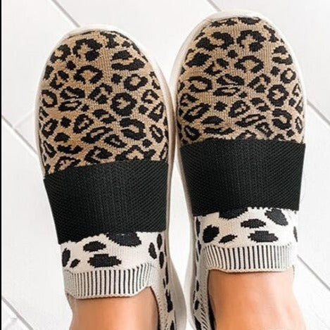 Women’s Slip-On Knitted Casual Mesh Leopard Tennis Walking Sock Sneakers