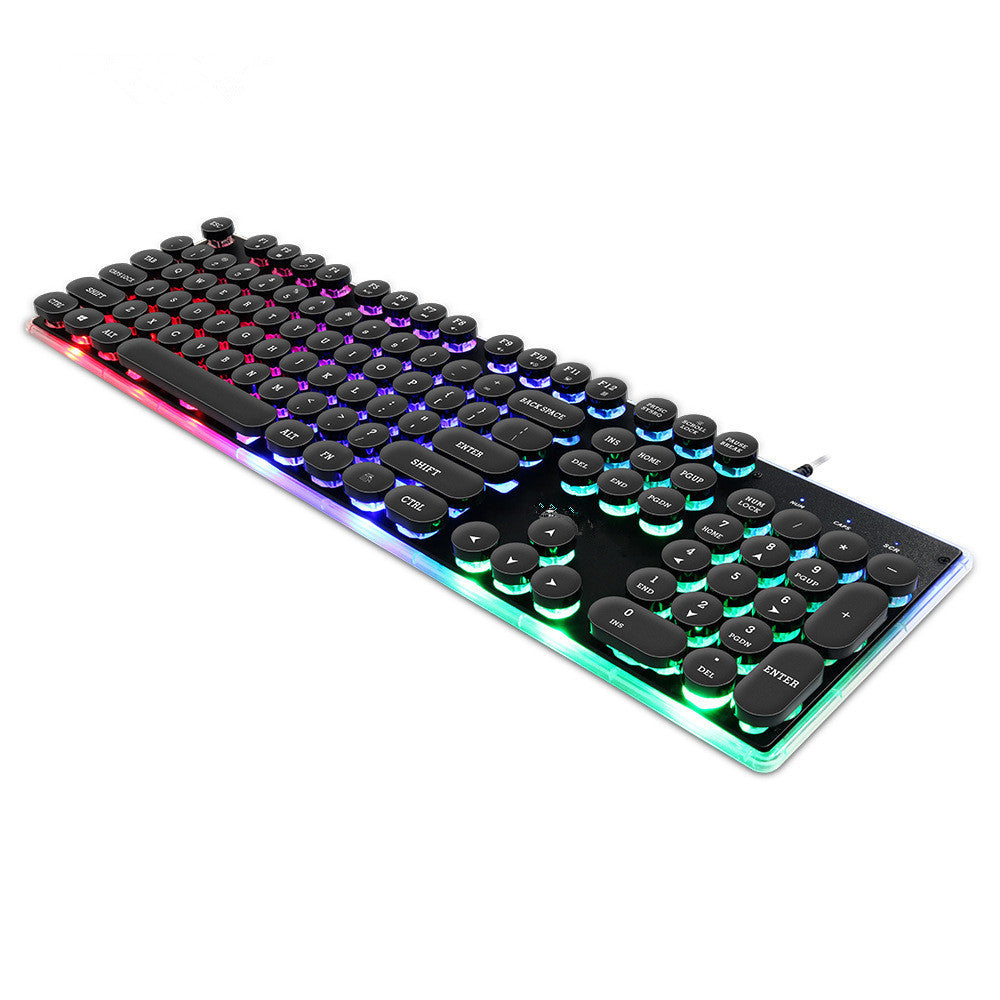 Typewriter-Style RGB Gaming Keyboard – Floating Round Keycaps, Mechanical-Feel, USB Wired