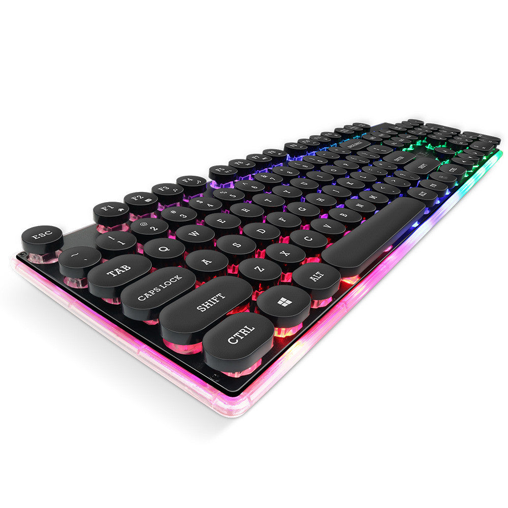 Typewriter-Style RGB Gaming Keyboard – Floating Round Keycaps, Mechanical-Feel, USB Wired