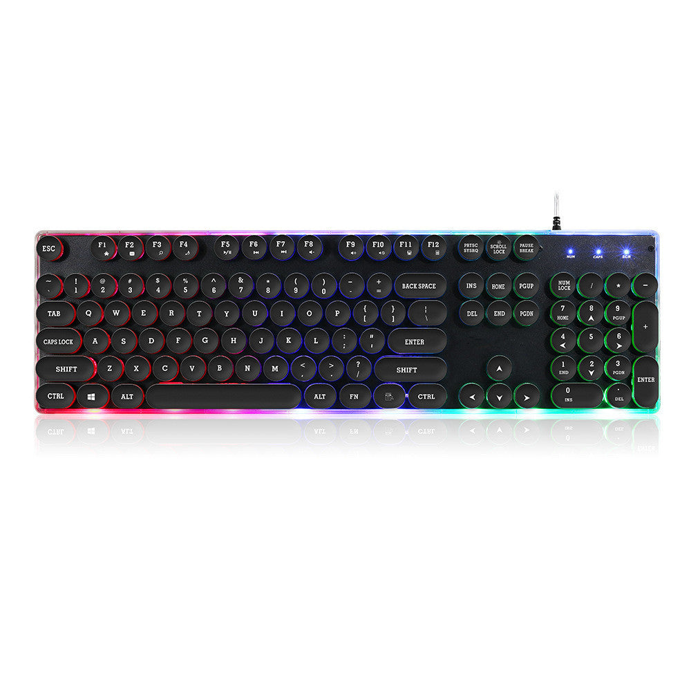 Typewriter-Style RGB Gaming Keyboard – Floating Round Keycaps, Mechanical-Feel, USB Wired