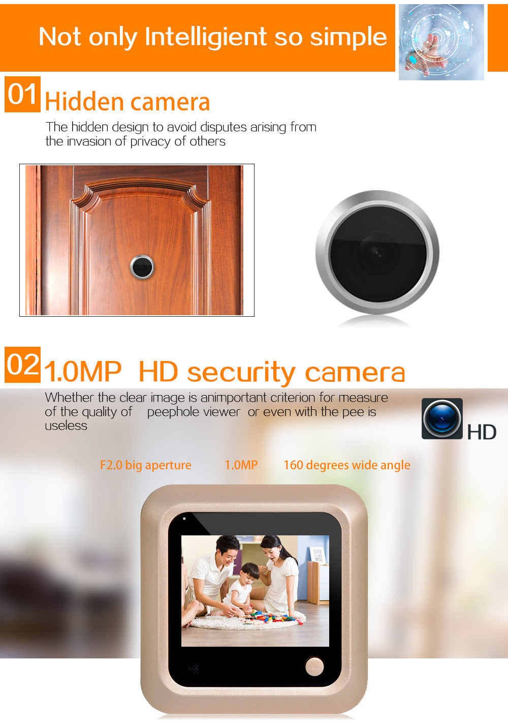 Smart Video Doorbell Peephole – Anti-Theft Electronic Wired Camera
