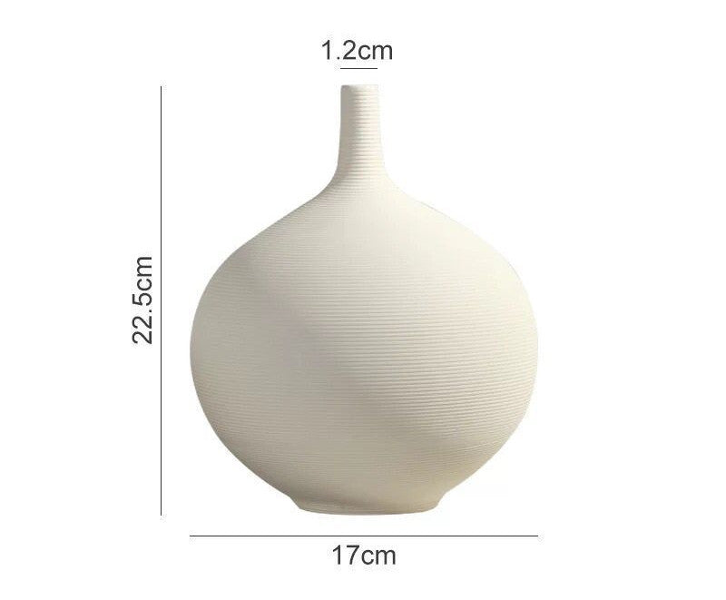Nordic White Porcelain Flower Vase Artwork Home Decoration Furnishings Round Ceramic Vase Flower Arrangement Decoration Ornament