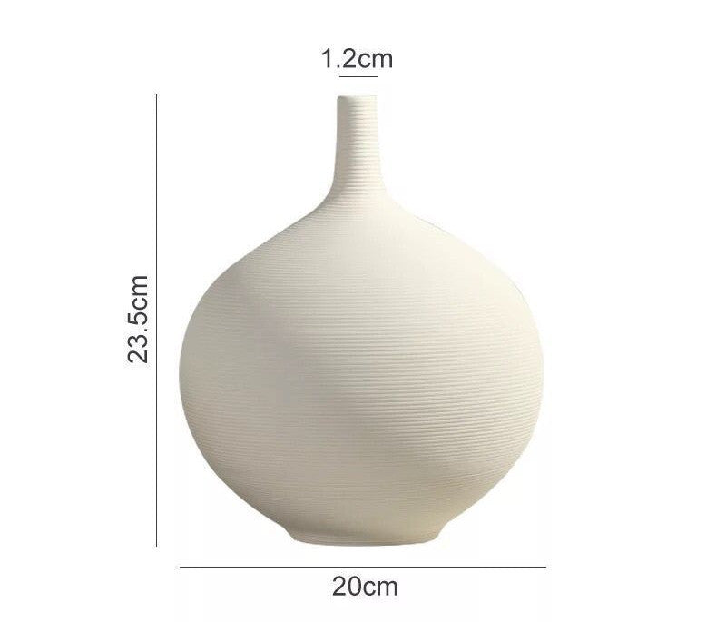 Nordic White Porcelain Flower Vase Artwork Home Decoration Furnishings Round Ceramic Vase Flower Arrangement Decoration Ornament