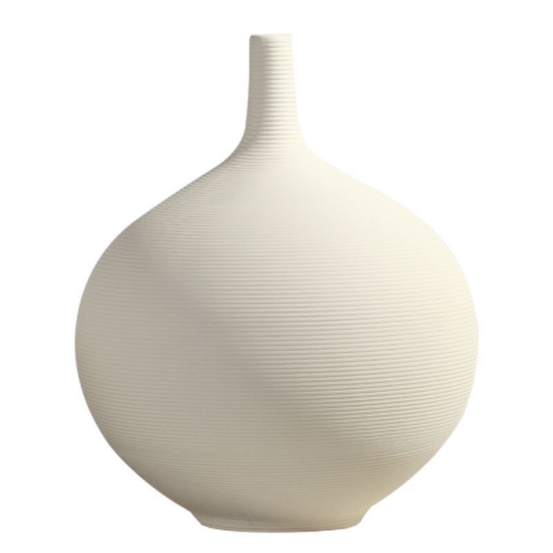 Nordic White Porcelain Flower Vase Artwork Home Decoration Furnishings Round Ceramic Vase Flower Arrangement Decoration Ornament