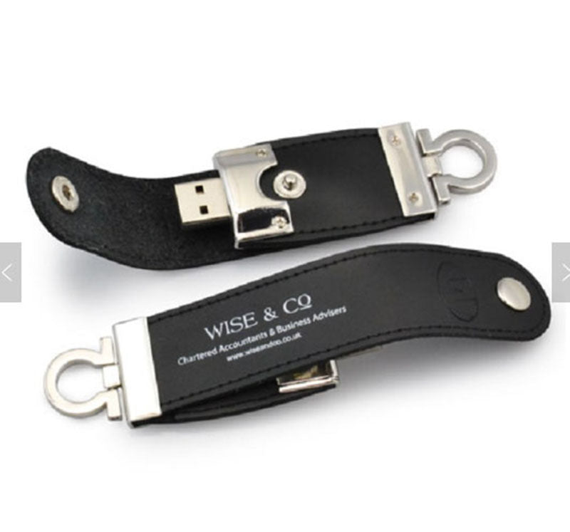 Leather & Metal USB Flash Drive – Custom Logo, USB 3.0 (4–128GB)