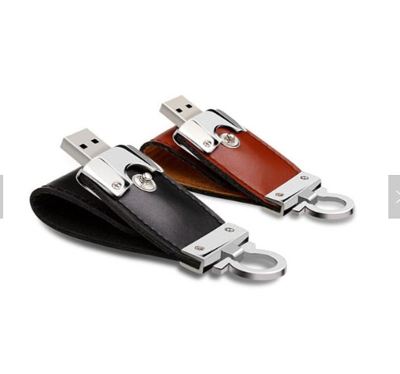Leather & Metal USB Flash Drive – Custom Logo, USB 3.0 (4–128GB)
