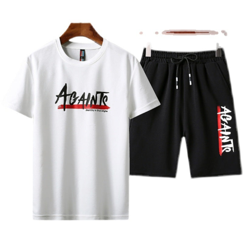 Men's Letter Print T-Shirt Shorts Two-Piece Set