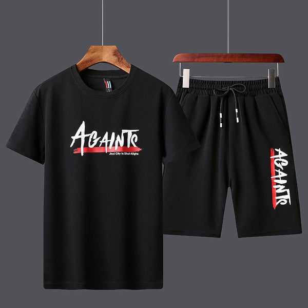 Men's Letter Print T-Shirt Shorts Two-Piece Set