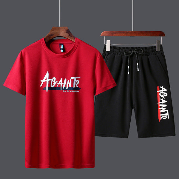 Men's Letter Print T-Shirt Shorts Two-Piece Set