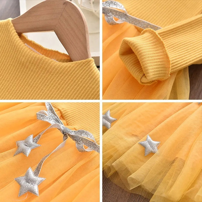Girls Long Sleeve Princess Dress Cotton Bodice Gauze Skirt