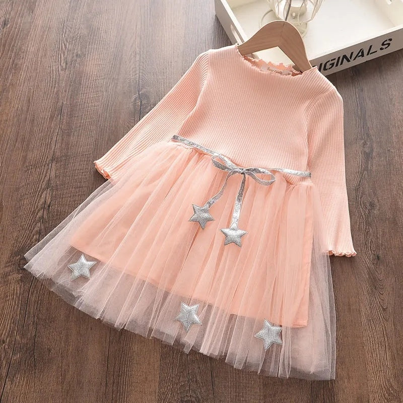 Girls Long Sleeve Princess Dress Cotton Bodice Gauze Skirt