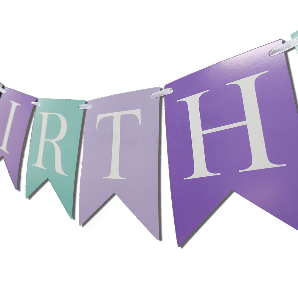 Happy Birthday Banner Mermaid Party Decoration Garland Baby Girl 1st Birthday Decor Mermaid Tail Shell Banner Baby shower Supply
