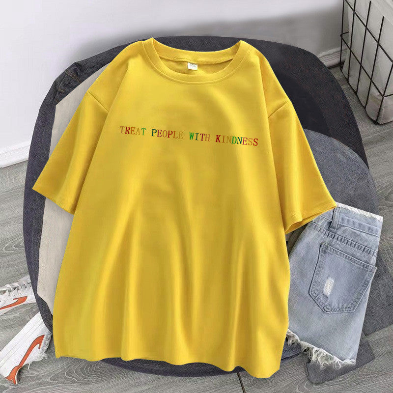 Letter Tide Women's Round Neck T-shirt Women Short Sleeves