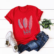 Women'S Feather Cotton Round Neck Short-Sleeved T-Shirt Women