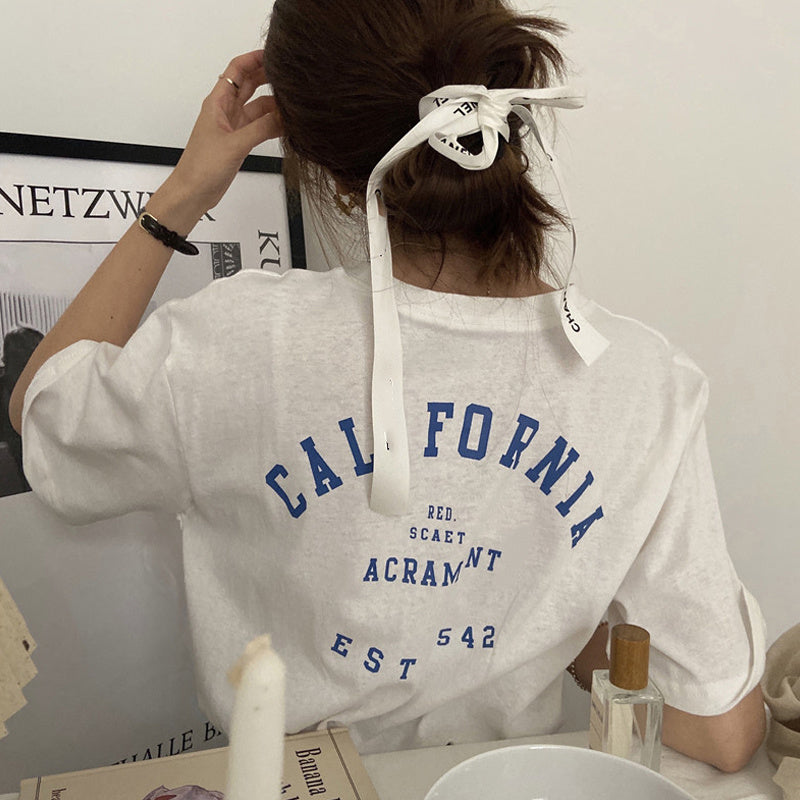 Women's Commuter Cotton Short Sleeve Tee Letter Print