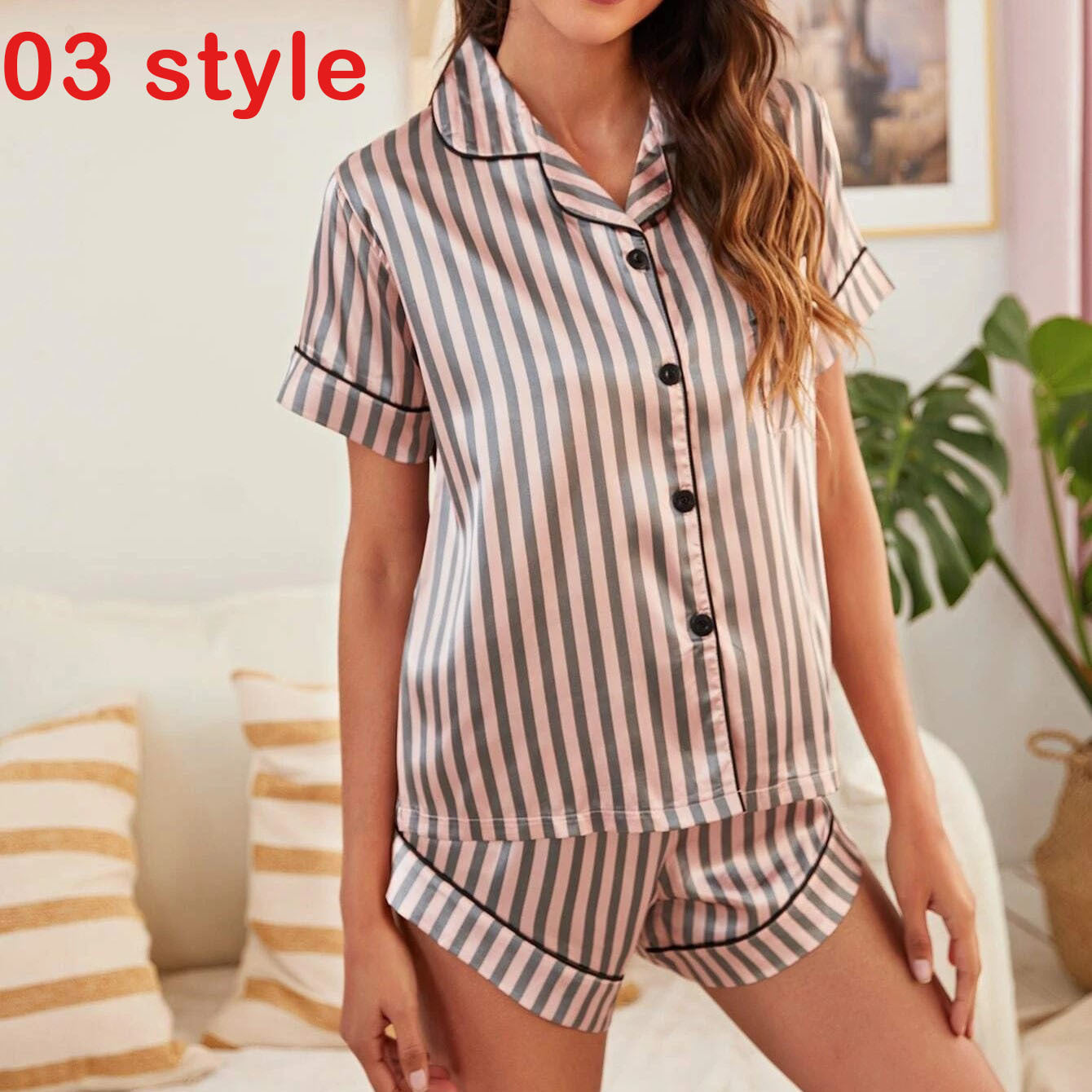 Women's Satin Print Pajama Shorts Set Relaxed Loungewear