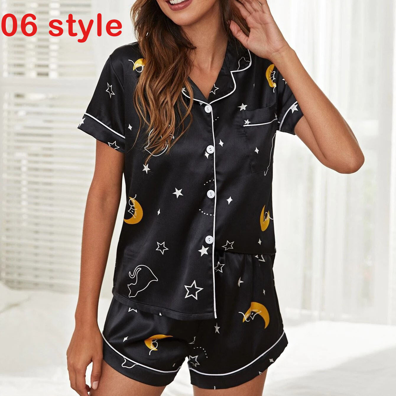 Women's Satin Print Pajama Shorts Set Relaxed Loungewear
