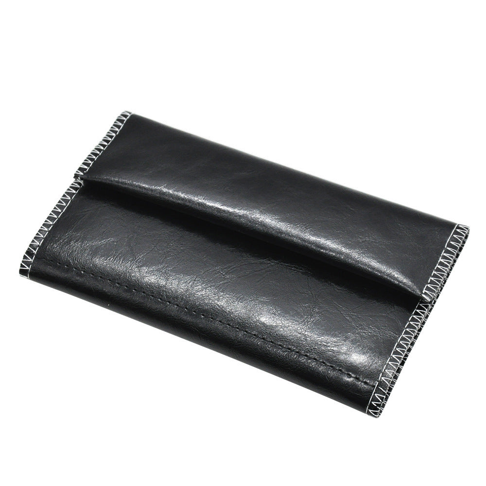 Unisex Slim Tri Fold Leather Cigarette Bag With Zipper