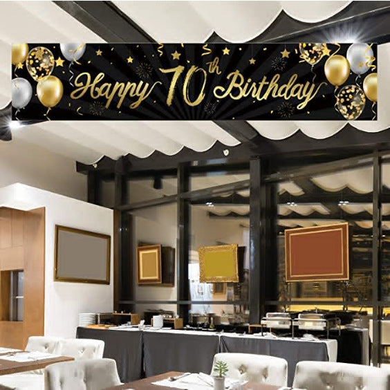 Happy Birthday Banner Logo Flashing Gold