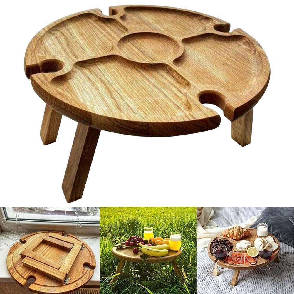 Wooden Outdoor Folding Picnic-table With Glass Holder 2 In 1 Wine Glass Rack Outdoor Wine Table Wooden Table Easy To Carry Wine