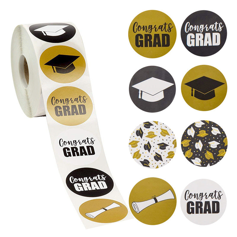 Round Graduation Stickers with Cap and Diploma Design – Party, School Supplies, and Student Stationery