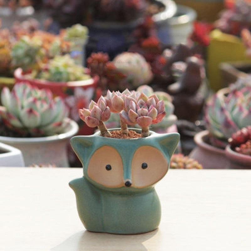 Creative Thumb Pot Fox Cartoon Ceramic Flower Pot Succulent Plant Pot Stoneware Breathable Pottery Basin Garden Decoration