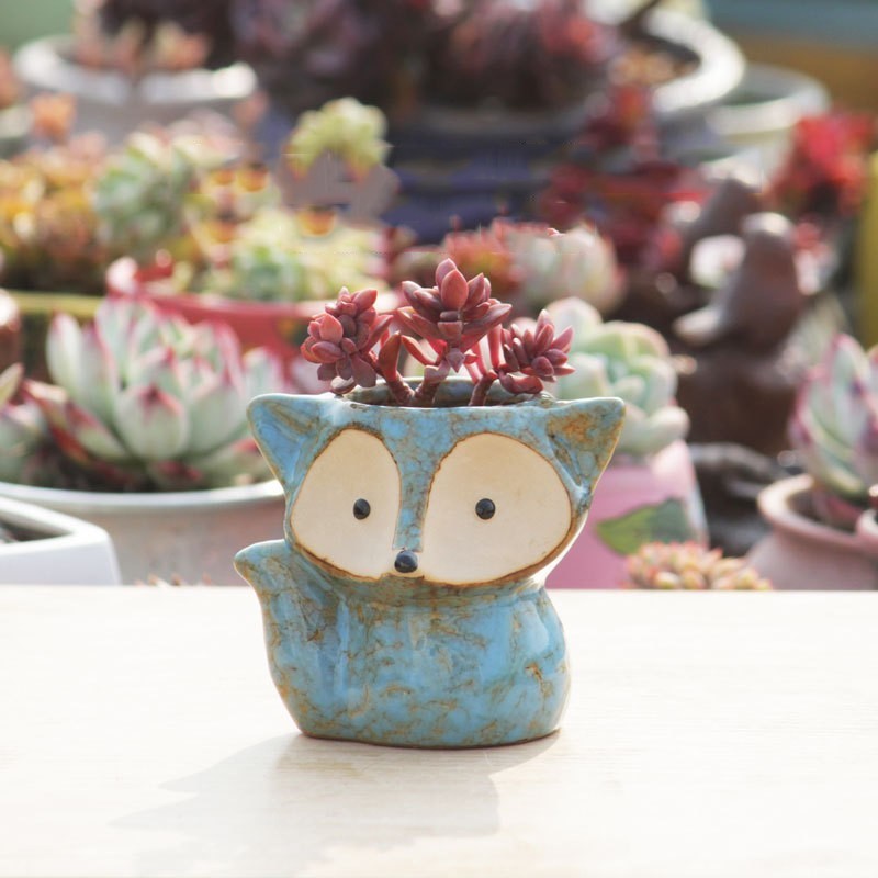 Creative Thumb Pot Fox Cartoon Ceramic Flower Pot Succulent Plant Pot Stoneware Breathable Pottery Basin Garden Decoration