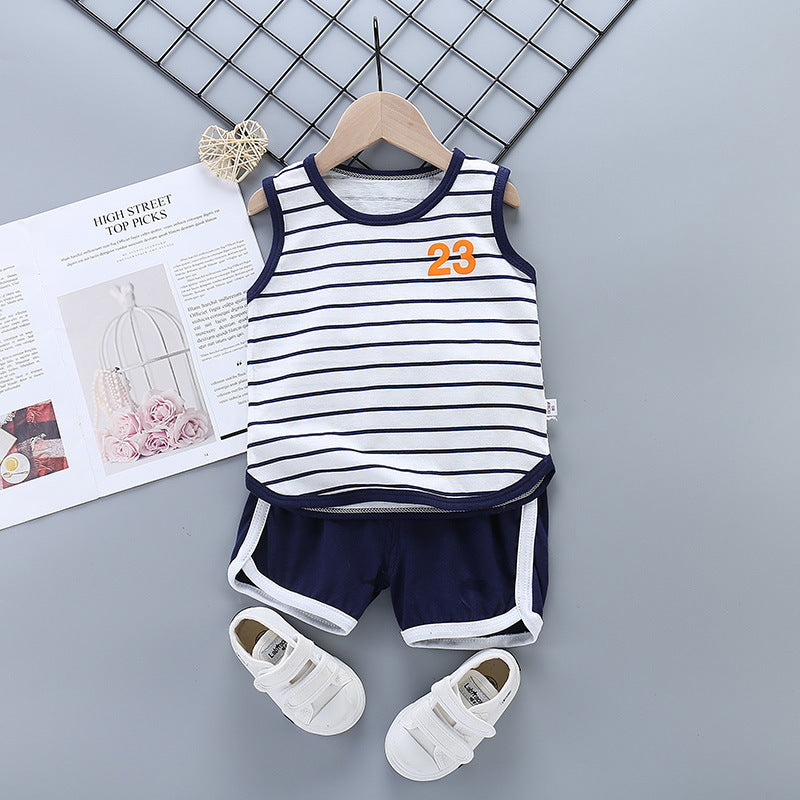 Girls Pure Cotton Korean Style Sleeveless Pants Suit